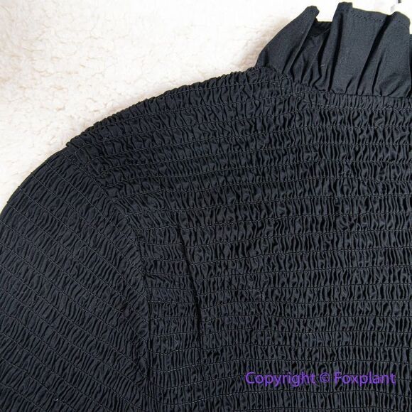 NEW J‎ CREW SMOCKED LG SLEEVE BUTTON UP RUFFLE MINI DRESS black, M - Picture 14 of 16